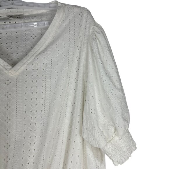 Cato Womens Eyelet Peplum Top Short Sleeve V Neck White 18-20W Lightweight Knit - Picture 4 of 6